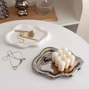 2pcs Decorative Trays Waterproof Ceramic Storage Plates Small Product Photography Background Cloth Original Design Abstract Cosmetics Perfume Photography