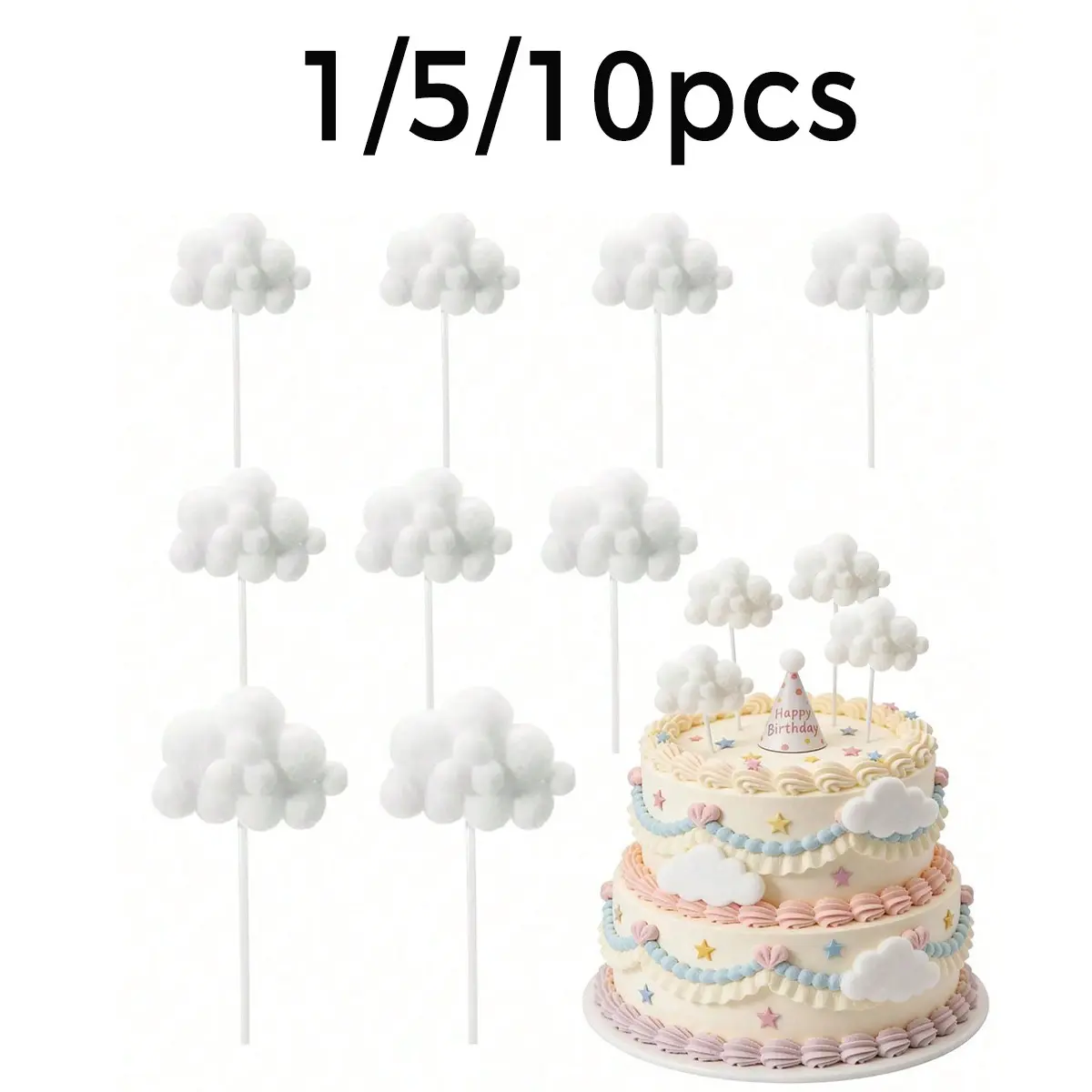 Cute Cloud Cake Decorations, Sweet Paper Cupcake Toppers, Candy Dessert Picks, Party Supplies for Birthdays, Weddings, Holidays