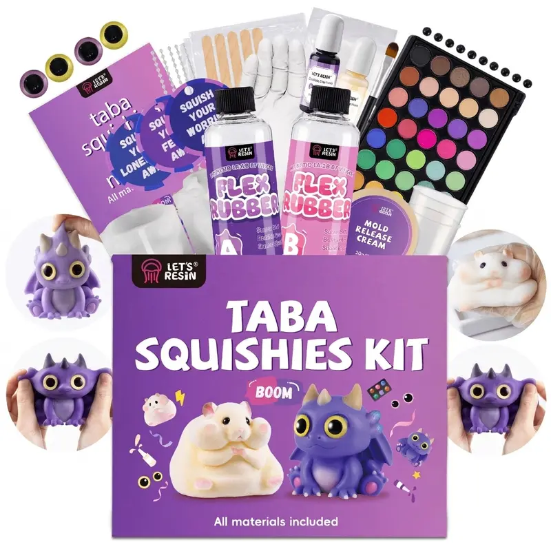 LET'S RESIN All-Inclusive 16-in-1 Moldable Taba Squishy Kit - Hamster & Dragon Halloween DIY Set, 5.4oz Molds, Non-Toxic Odorless Silicone Gel, Pigments, Accessories, Squishy Fidget Toys for Kids, Screen-Free Craft, Cool Gifts for Kids Party Favors