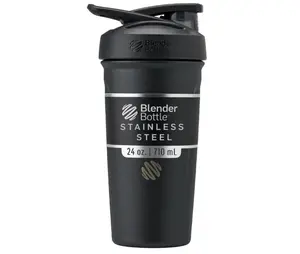 BlenderBottle Strada Shaker Cup Insulated Stainless Steel Water Bottle with Wire Whisk, 24-Ounce, Black