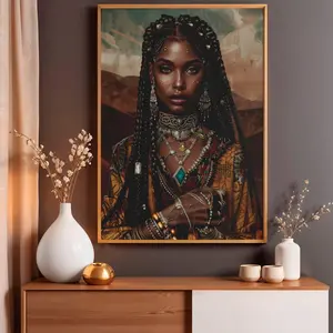 African Lady Vintage Art, Black Women Gallery Decor, Afro American Girl Portrait, Black Feminine Abstract , Women African Art Print Unframed