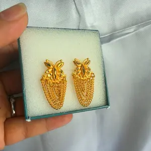 Gold Tone Butterfly Chain Earrings for Women Elegant Fashion Jewelry Gift