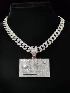 Creative Bank Card Shaped Pendant & Miami Cuban Chain Necklace, Fashion Jewelry for Party, Daily Decor, Trendy All-match & Exquisite Jewelry for Birthday Gift