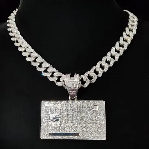 Creative Bank Card Shaped Pendant & Miami Cuban Chain Necklace, Chunky Statement Necklace, Fashion Jewelry for Party, Daily Decor, Trendy All-match & Exquisite Jewelry for Birthday Gift