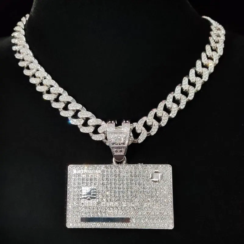 Creative Bank Card Shaped Pendant & Miami Cuban Chain Necklace, Chunky Statement Necklace, Fashion Jewelry for Party, Daily Decor, Trendy All-match & Exquisite Jewelry for Birthday Gift