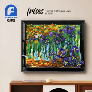 3480pcs Large Iris Flower Building Blocks Oil Painting Texture 3D Wall Hanging Frame Model Set Creative DIY Craft Kit