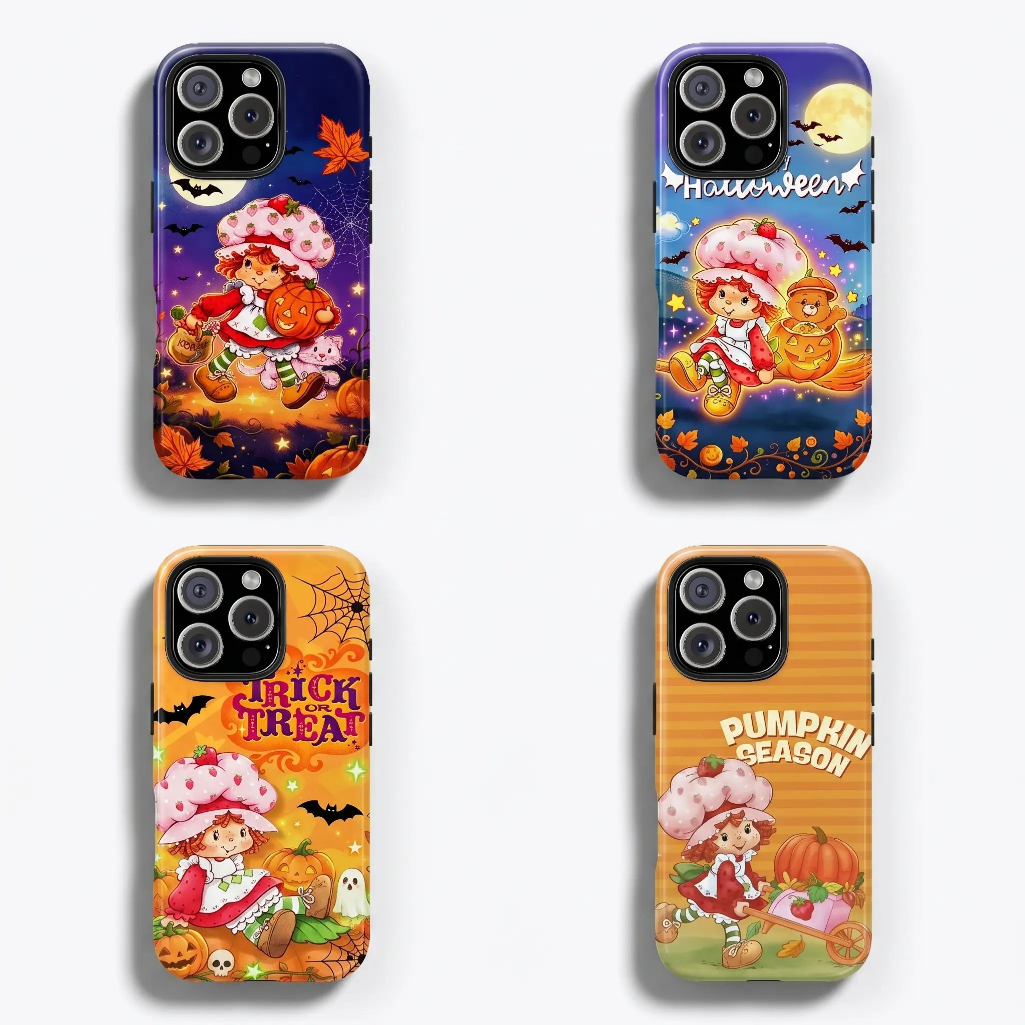 Halloween Retro Pink Strawberry & Shortcake Cute Fashion Phone Case with Shiny Finish - Compatible with iPhone 17 Pro Max, 16, 15, 14, 13, 12, 11 Pro Max - Cute Accessories, Ideal Birthday & Holiday Gift