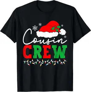 100% cotton Unisex Cousin Crew Christmas Xmas Lights Family Matching Pajamas T-Shirt