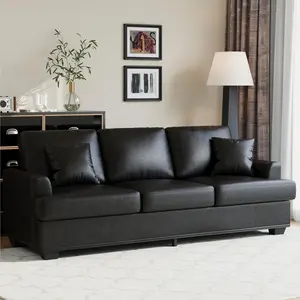 Grey/Black Modern 86 Inch Cozy Corduroy Sofa Deep Seat Upholstered Couch with 2 Soft Throw Pillows Removable Washable Cover Stylish Furniture for Small Space Apartment Lounge | SHIPS IN MULTIPLE PACKAGES