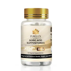 PureLux Boric Acid Suppositories 800mg (15 Count) | pH Balance & Feminine Hygiene Support | 15 Vegan Capsules Healthcare