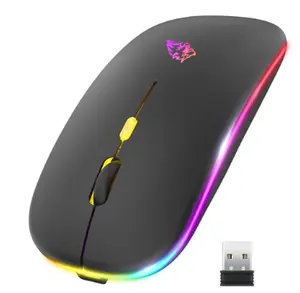 Wireless Mouse Bluetooth and 2.4GHz Dual Modes Rechargeable RGB Ergonomic Silent Click for PC iPad Laptop Cell Phone TV