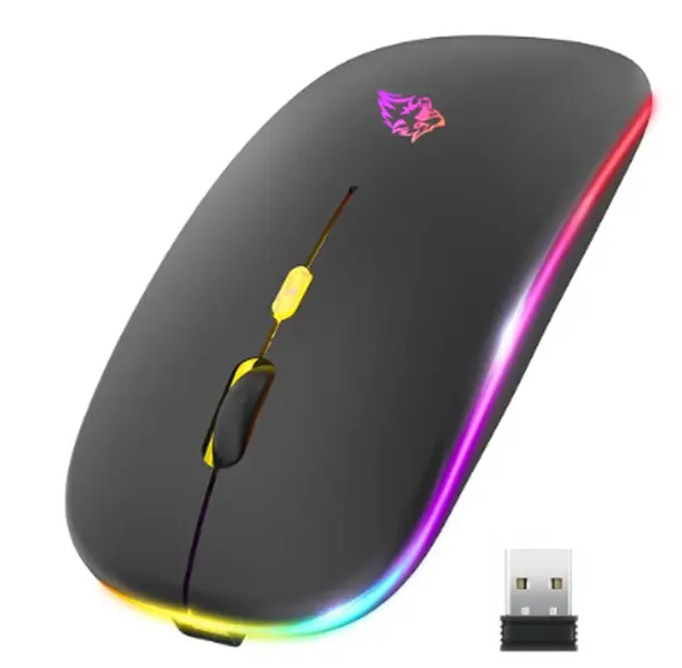 Wireless Mouse Bluetooth and 2.4GHz Dual Modes Rechargeable RGB Ergonomic Silent Click for PC iPad Laptop Cell Phone TV