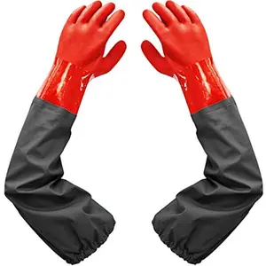 Long Arm Waterproof Pond Gloves - Rubber Gloves for Men and Women (25 inches, Large, Red)