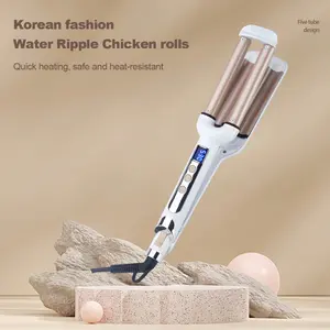 Three-Tube Curling Iron Egg Roll Wave Temperature Adjustment LCD Display Curling Iron Hair Styling Tool Bulk