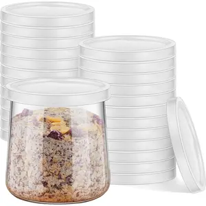 24 Pieces Yogurt Container Lids Clear Plastic Jar Lids Not Included Jar Replacement Compatible with Oui Yogurt lid Transparent