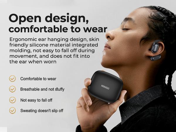 MINISO OWS Bluetooth Earphones, Digital Battery Display, Wireless Headset Headphones, IPX5 Waterproof & Sweatproof, Bluetooth for Gym, Traveling Gadgets, Gift Ideas for Men & Women