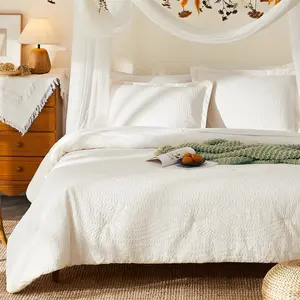 xl-Comforter Set, Bed in a Bag Ivory White Bedding Sets 7-Pieces, Botanical Pattern, All Season Bedding with Comforter, Sheets,Pillowcase & Shams