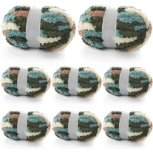 8 count Chunky Yarn for Hand Knitting - Chunky Chenille Yarn for Crocheting - Fluffy Yarn for Crochet -  Yarn for Hand Knitting 227 yds 61.6 oz of Super Bulky Yarn (Green-White-Curry)