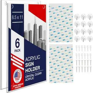 Sign Holder 8.5 x 11 - Clear Frame Paper Holder with Multiple Mounting Options Included, Wall Mount Frame 8.5x11 inches,  for , Office, Store, Restaurant, School and  (6 Pack)