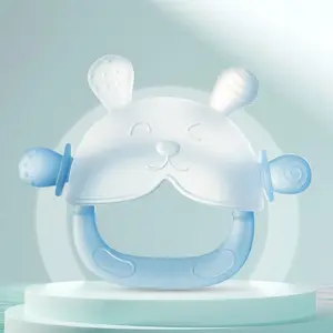 (Includes Storage Case) Rabbit-Shaped Frosted Silicone Baby Teething Mitten, BPA-Free Food-Grade Silicone, Anti-Drop Hand Guard Design, Multi-Textured Soothing Teething Toy for Newborns