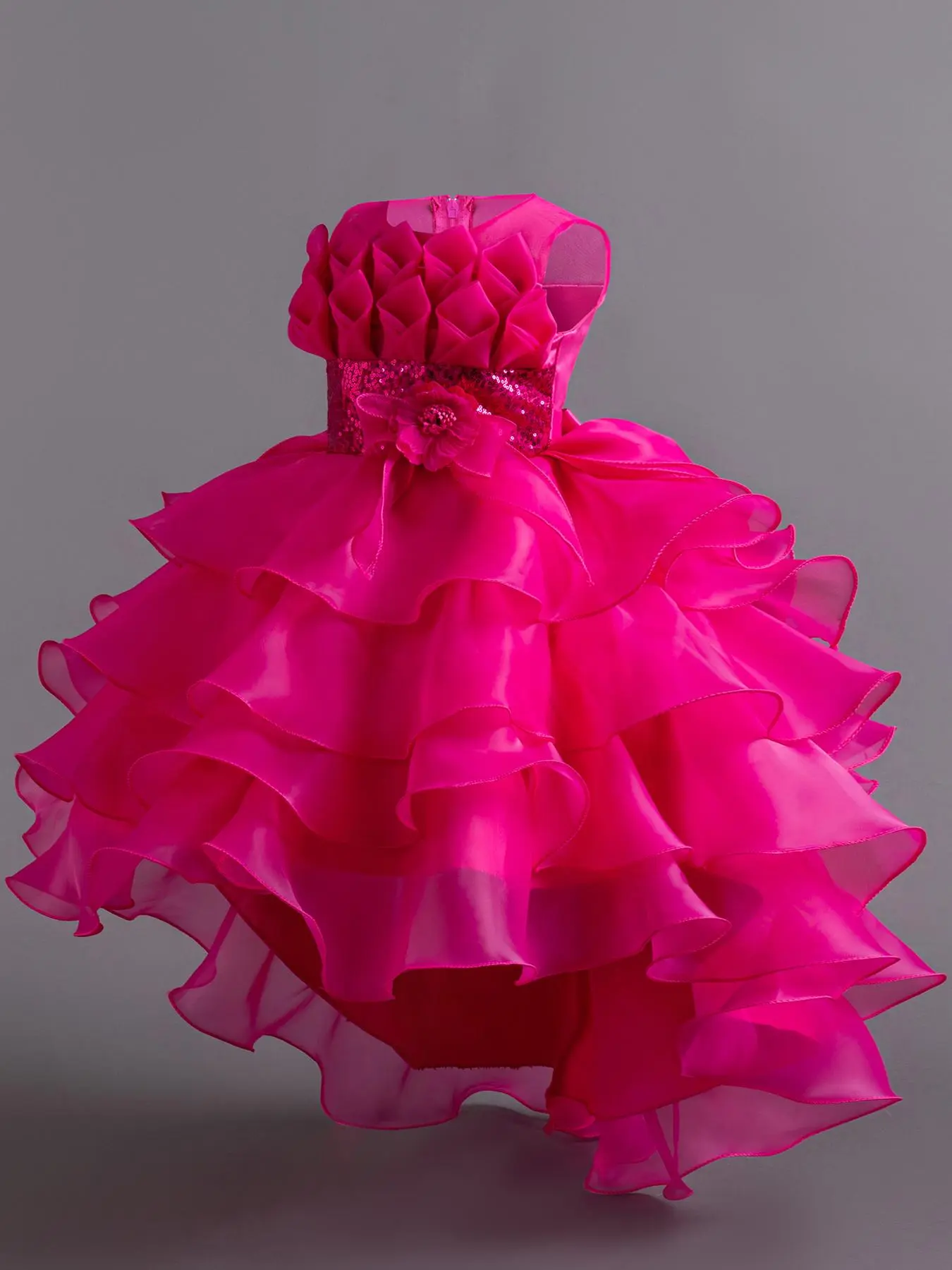 Girl's Contrast Sequin Bow Decor Tiered Layer Satin Fit & Flare Dress,  Elegant High Low Hem Sleeveless Party Princess Dress for Performance  Wedding Guest, Kids Clothes for All Seasons - TikTok Shop