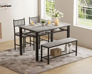 Garvee Farmhouse Modern Kitchen Dining Chair Set for 4 with 47-Inch Table, Bench, Storage Shelf, and Metal Frame - Space-Saving Design for Contemporary Dining Rooms