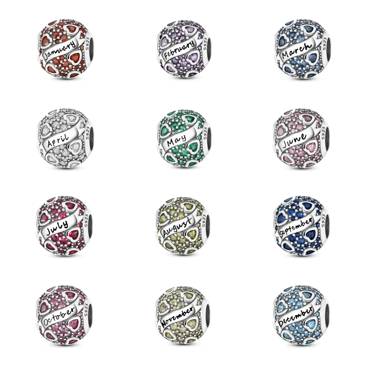 MULA Silver-Plated December Birthstone Charm Bead - Heart Shape Design, Elegant Cubic Zirconia, Compatible with Branded Bracelets & Necklaces, Personalized Birthday/Anniversary Gift