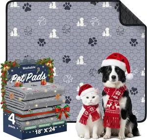 Washable Pee Pads for Dogs, 4 Pack Absorbent Reusable Training Dog Pads Pet Puppy Pads, Non-Slip Potty Pads for Whelping, Playpen, Crate, Bed, Grey