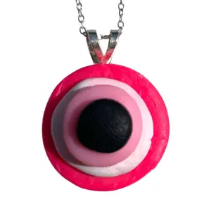 Handmade Pink Evil Eye Necklace - Clay Pendant - Fashion and Accessories clay charms polymerclay charms