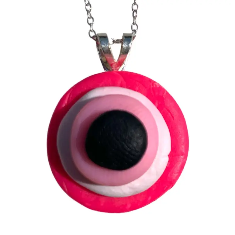 Handmade Pink Evil Eye Necklace - Clay Pendant - Fashion and Accessories clay charms polymerclay charms