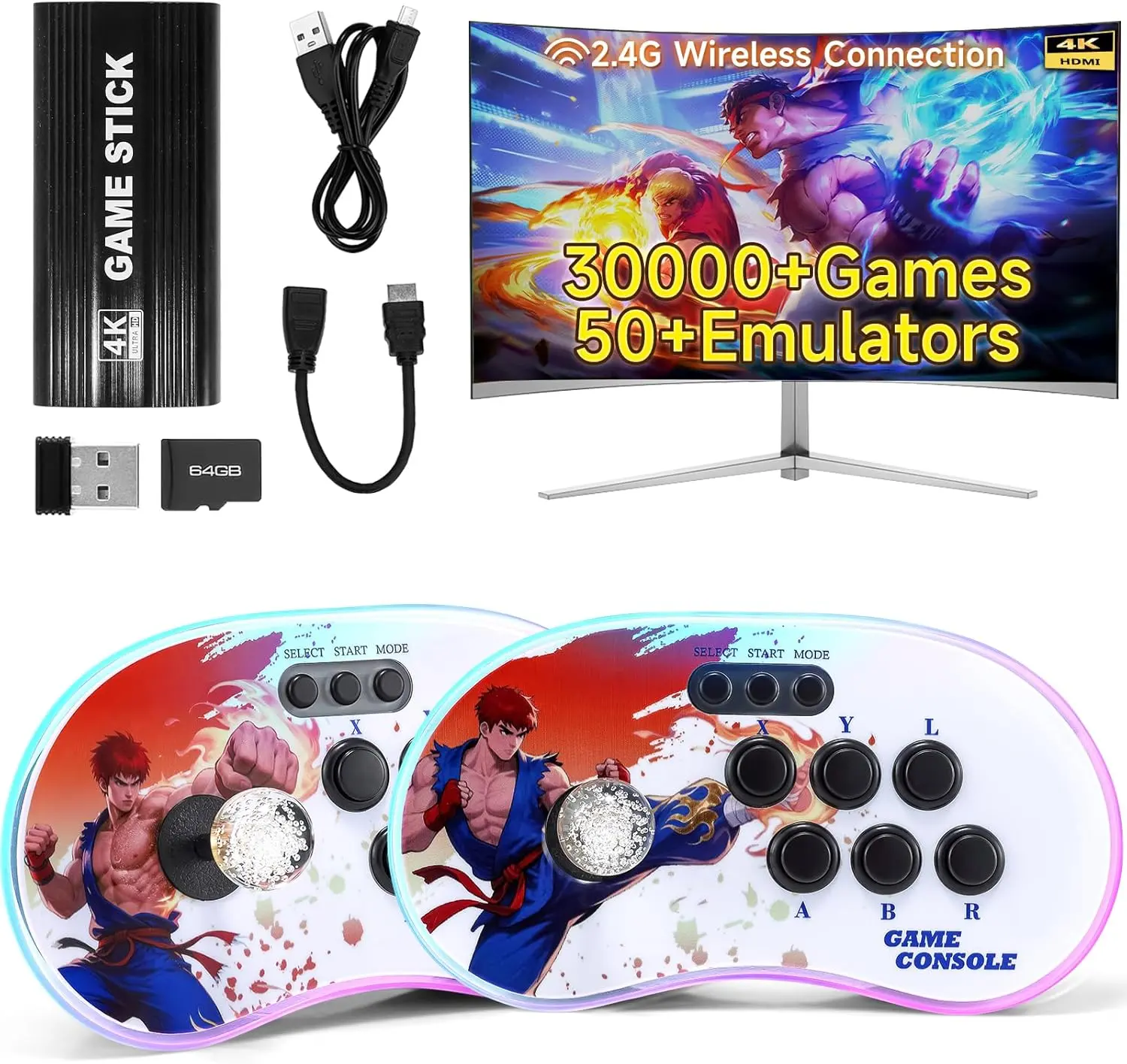 Arcade Retro Game Console Pandora 3D- Support and Wireless Connection,30000 in Classic Games,Two Separate 3D joysticks,Plug and Play 4K HD HDMI TV Game Stick Birthday Gifts for Boys and Girls