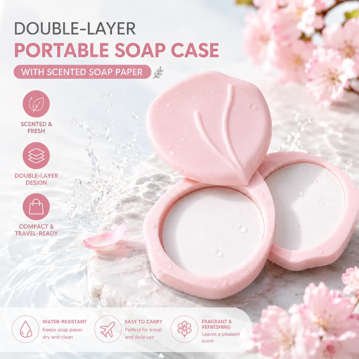 Cute Peach Shape Portable Soap Sheet Holder - Double Layer Travel Soap Paper Storage Case Soap