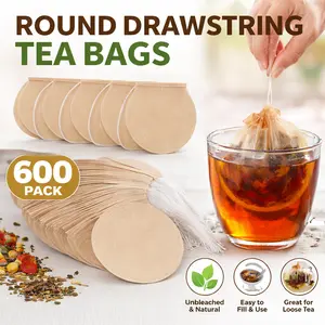 600 Pack Unbleached Tea Bags – Empty Drawstring Loose Leaf Tea Filter Bags, Disposable Natural Paper for Herbs, Coffee, Spices, Soup
