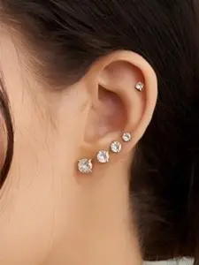 5 Pairs Unisex Stud Punk  Earrings Set | Hypoallergenic Cubic Zirconia 316L Earrings Stainless Steel CZ Earrings 3-7mm (Steel Color) | Casual Plain Design | Techno Jewelry All Seasons