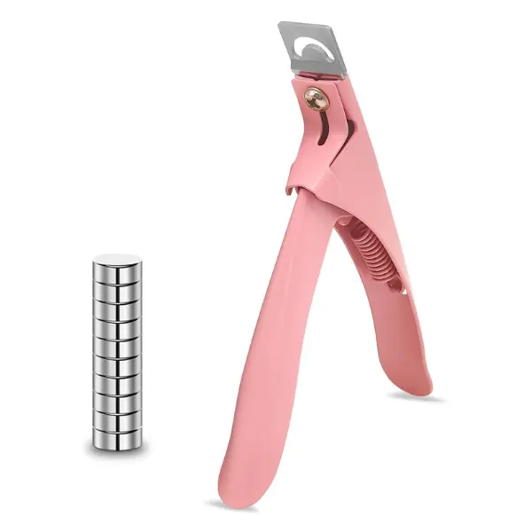 Acrylic Nail Cutter with Magnet Sizer & Length Measurement,Adjustable Stainless Nail Trimmer for Salon Home Nail Art, Professional Nail Clippers for Precise Manicures(Baby Pink)