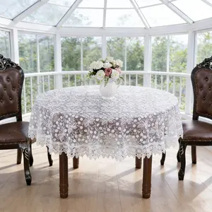 1pc Elegant Lace Floral Round Tablecloth, Polyester Material, Festive Decor, Kitchen, Party, Camping, Reusable, Heat Resistant, Non-Slip