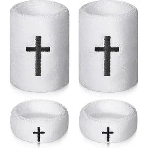 Household daily necessities Qianyu 4 Pcs Faith Cross Bicep Bands Wristband Christian Religious Absorbent Sweat Armband Sports Athletic Supplies for Men Women Basketball Football Baseball Players Gym Workout Running