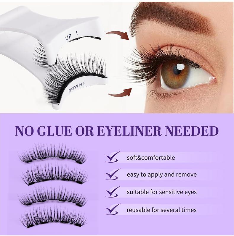 （Please confirm the product specifications）Magnetic Eyelashes Kit - Glue-Free Eyelash Extensions with Applicator Curler & Eyebrow Set Waterproof Lightweight Makeup for Adults vacation Natural Look Self-Grafting False lashes cluster