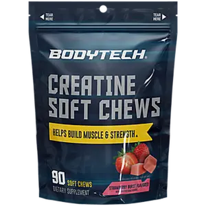 BodyTech Creatine Soft Chews a" Helps Build Muscle & Strength a" Strawberry Burst (90 Soft Chews)