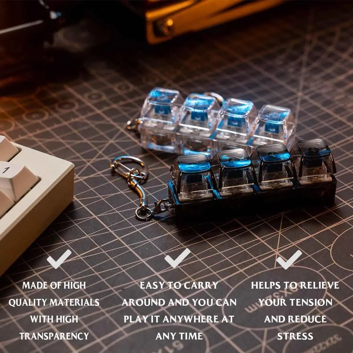 Stress Relief LED Keyboard Keychain Toy, Fidget Spinner for Kids & Adults, Creative Fun Gift Idea,fidgets toys， Unique Stress Buster Accessory, Novelty Fidget Keyring, Cool Keychains