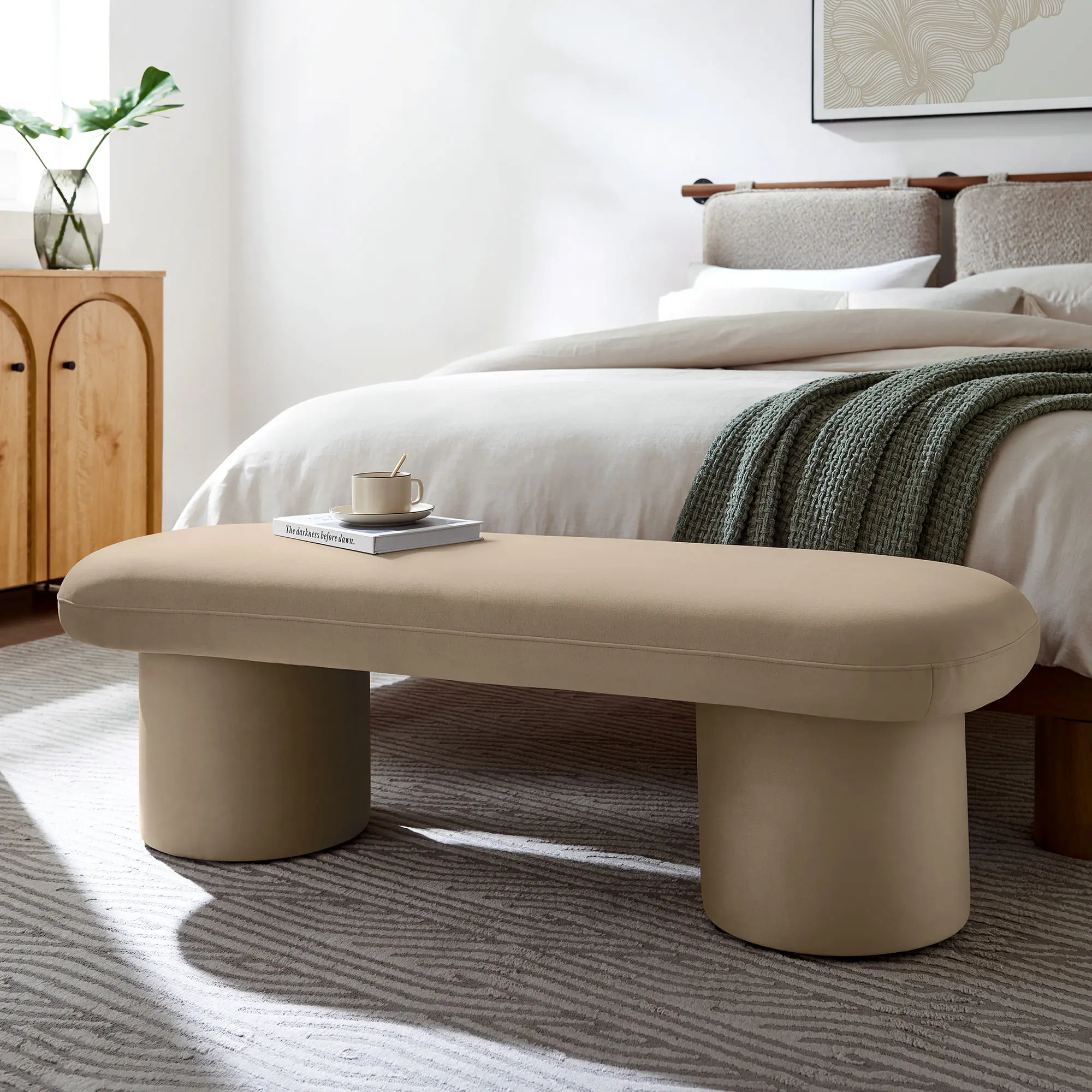 Orla Performance Velvet Bench in Taupe
