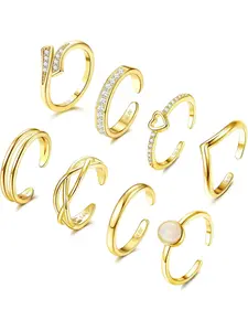 8Pcs 14K Gold Plated Toe Rings for Women Non Tarnish Adjustable Dainty Stacking Rings Toe Rings Set Open Band Simple CZ Toe Ring Summer Beach Foot Jewelry