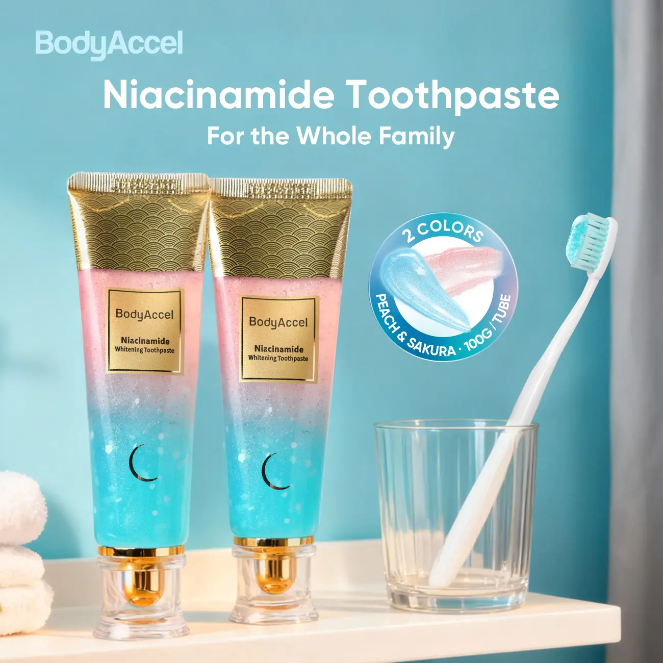 BodyAccel Triple Whitening Niacinamide Toothpaste for Sensitive Teeth - peach Flavor, Eco-Friendly, Fluoride-Free, 100g TikTokShopBlackFriday-N