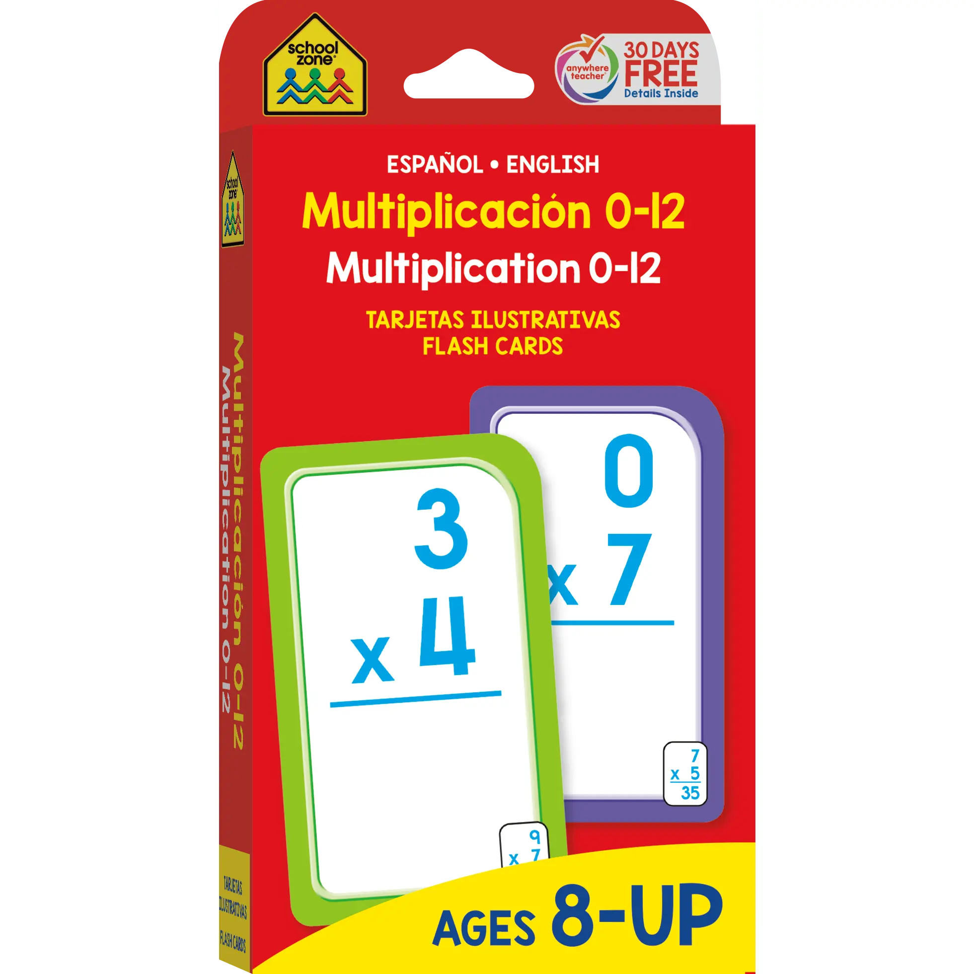 School Zone Bilingual Multiplication 0-12 Flash Cards – English & Spanish Math Practice – Tarjetas Ilustrativas de Multiplicación – Ages 8+, Educational Math Game