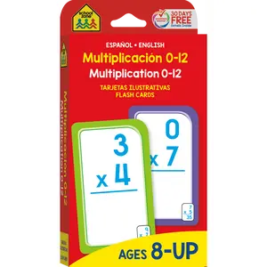 School Zone Bilingual Multiplication 0-12 Flash Cards – English & Spanish Math Practice – Tarjetas Ilustrativas de Multiplicación – Ages 8+, Educational Math Game