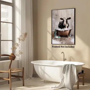 High Quality Print Funny Animal Wall Art Cow Bear Giraffe In The Bathtub Poster Canvas Print Modern Wall Decor Home Bedroom Living Room Artistic