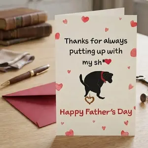 Funny Father's Day Card with Blank Inside, "Thanks for Putting Up With My Sh*t" Rude Greeting Card, Greeting Card with Envelope Funny Greeting Card