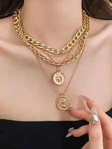 Women's Multi-Layer Coin Pendant Necklace, Dainty Layering Jewelry, Casual Jewelry Accessory for Women & Girls, Perfect Gift Idea for Daily Wear