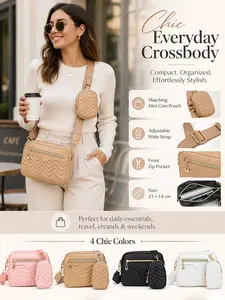 Fashion Wave Pattern Crossbody Bag for Women, with Matching Detachable Coin Purse, Casual Cell Phone Shoulder Purse with Multiple Zipper Compartments, Lightweight Camera Bag, for Travel, Shopping and Daily Outings, Fashion Crossbody Handbag