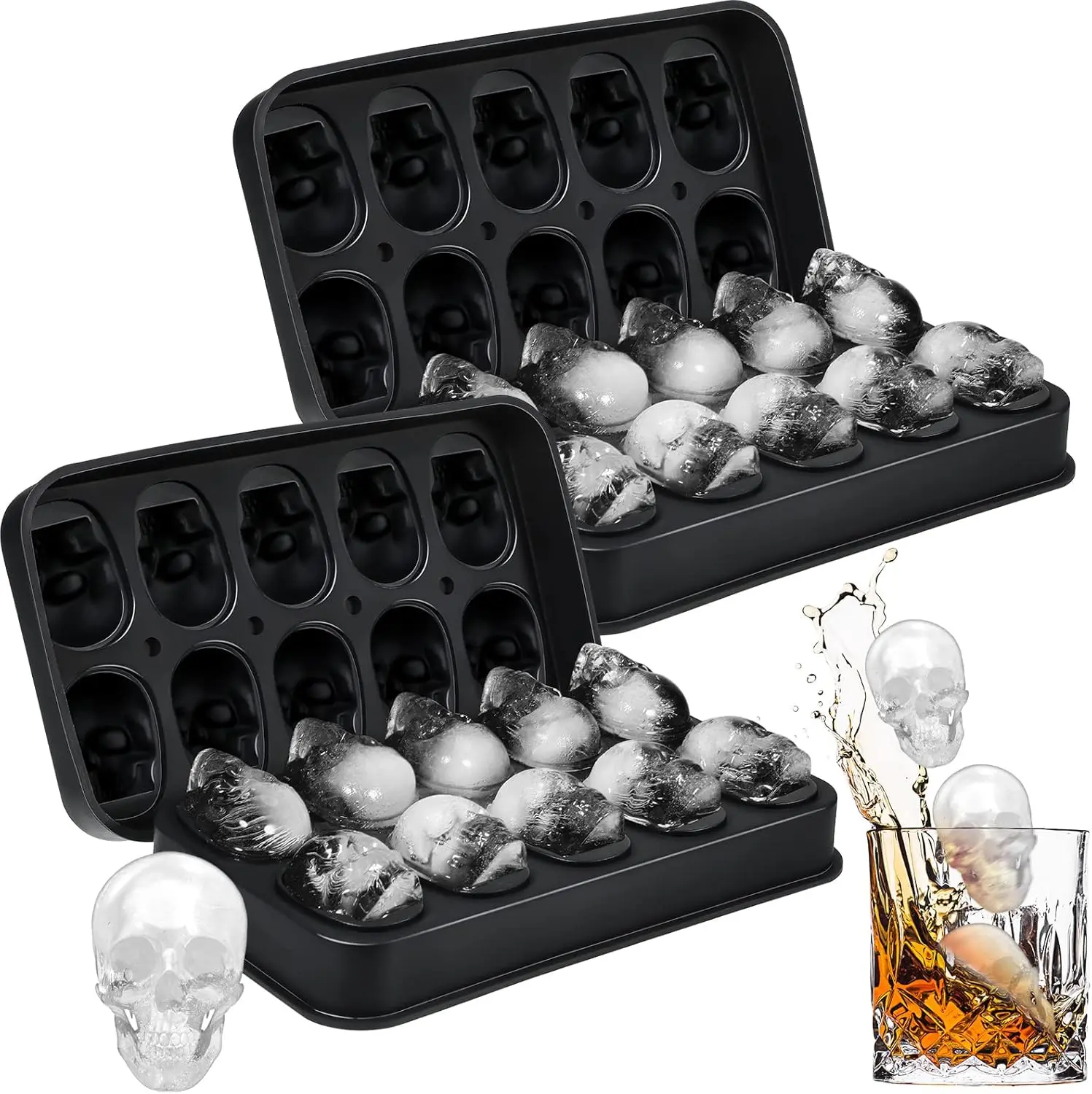 2 Pack Silicone Skull Ice Cube Maker Mold Flexible Skull Ice Cube Tray for Whiskey Baking Chocolate Candy Resin